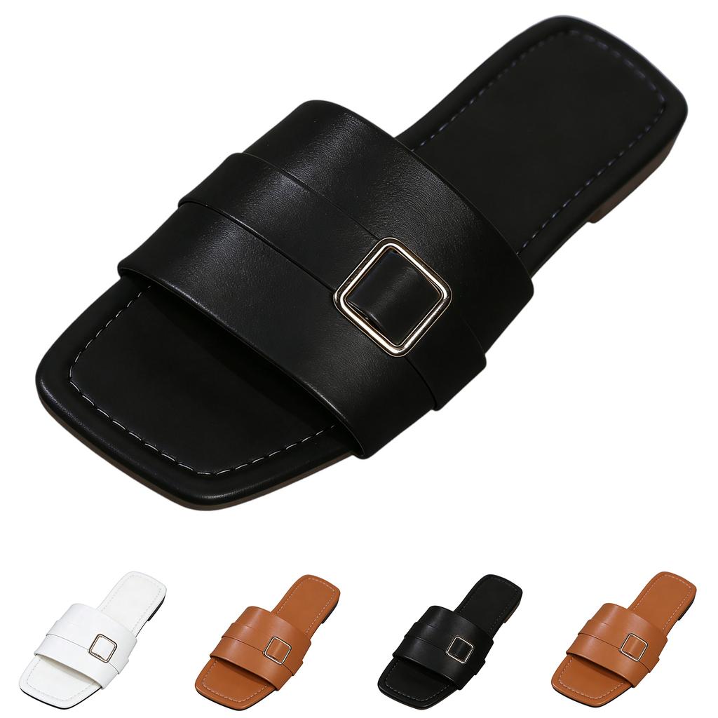 Summer women's flat bottomed belt buckle one line beach slippers