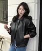 Mind Bridge Women [W] Black Leather Blouson Oversized Jumper