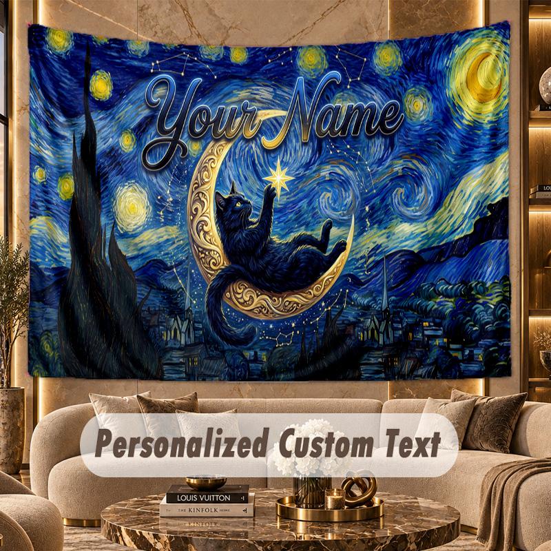 Cat (77) Theme Personalized Tapestry Custom Name Text Wall Hanging Tapestry Home Background Decoration