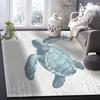 Turtle Washable Area Rugs Blue Ocean Animal Vintage Texture Non Slip Rugs for Living Room Bedroom,Low Pile Floor Mat Large