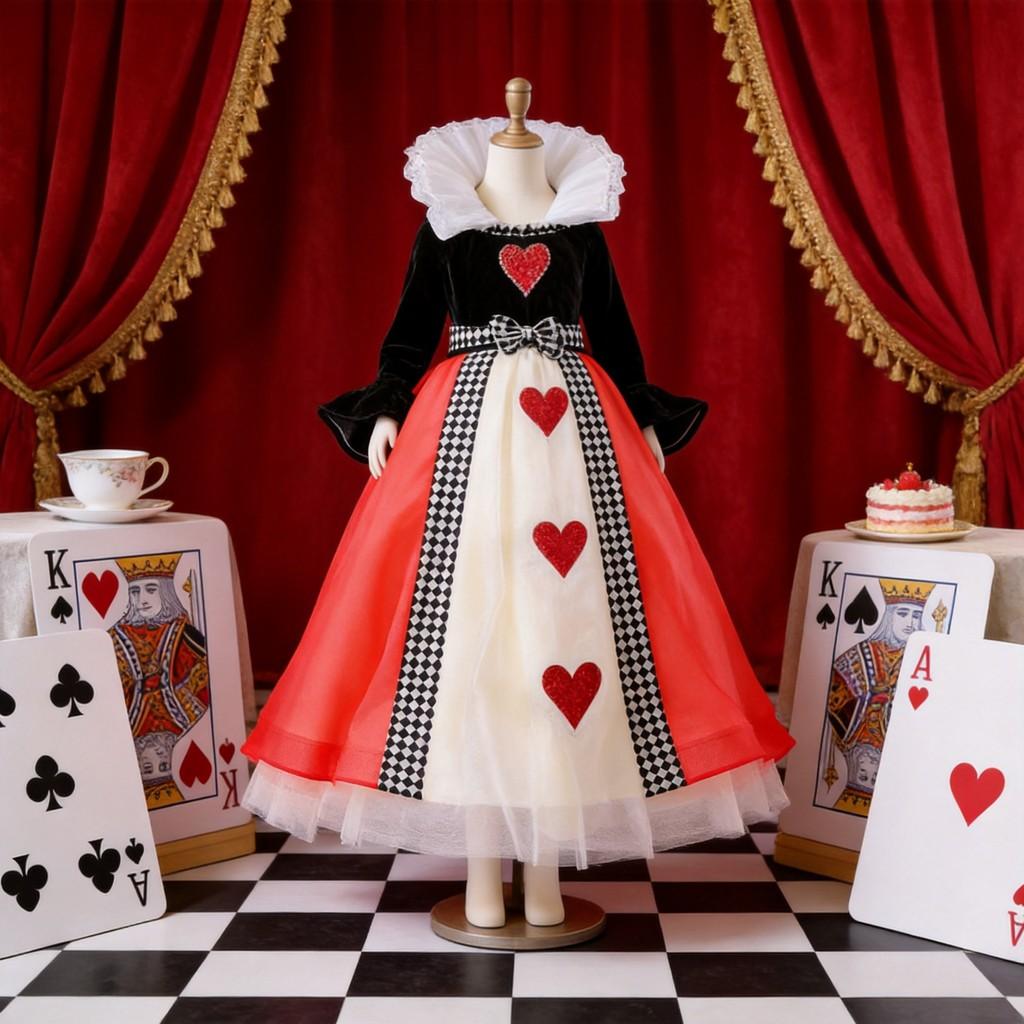 Alice In Wonderland Heart Queen Cosplay Dress With Hat For Female Role Play Enthusiasts
