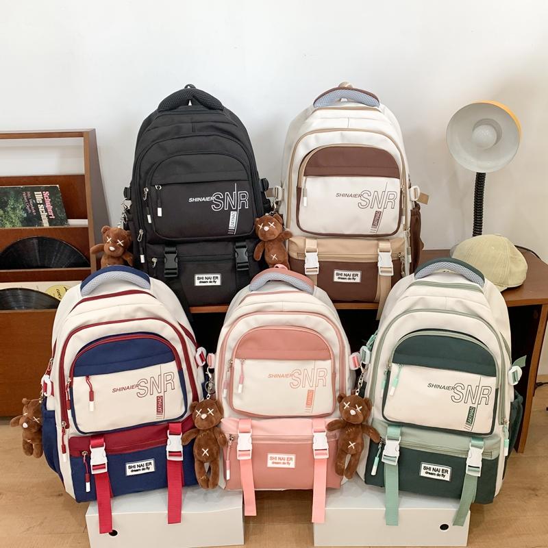 Children's Schoolbag Student Large Capacity Backpack Men's Color Block Backpack Patchwork Women Backpack