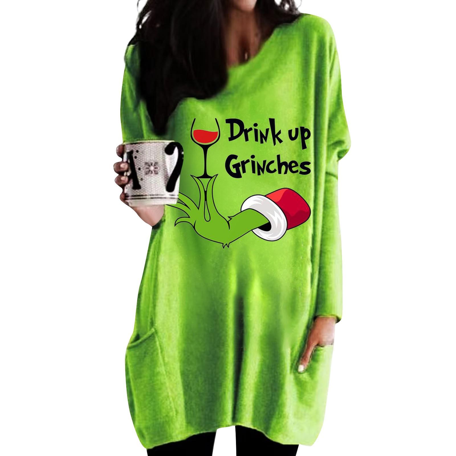 

Женская футболка и весенне-осенние топы с круглым вырезом, длинными рукавами и карманным принтом стандартного кроя XL зелёный