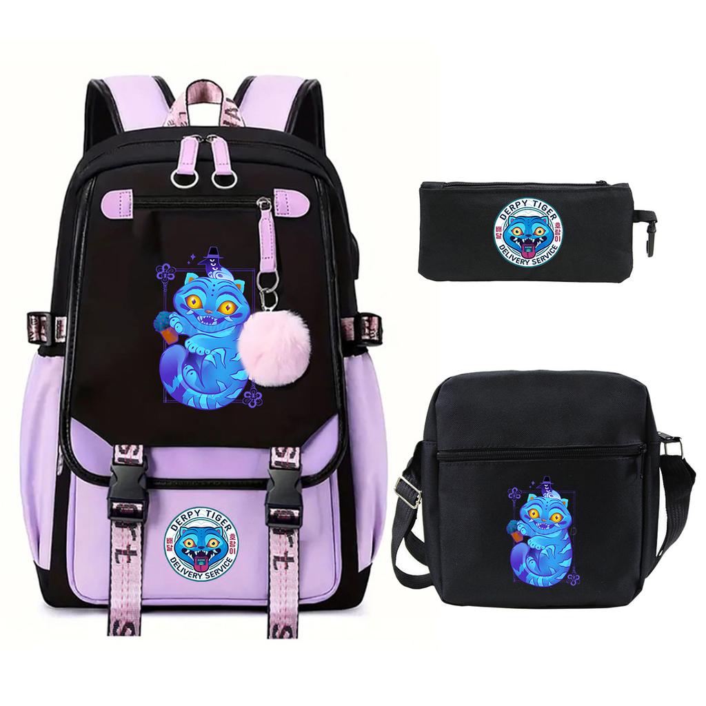 Animation Cartoon Peripheral Primary And Secondary School Students Schoolbag Multi-Functional Large-Capacity Leisure Backpack Three-Piece Set