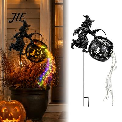 Waterproof Lawn Spooky Decor Halloween Witch Cauldron Garden Light, Metal Yard Stake with LED String Festive Holiday Gift for Gardeners Lights,