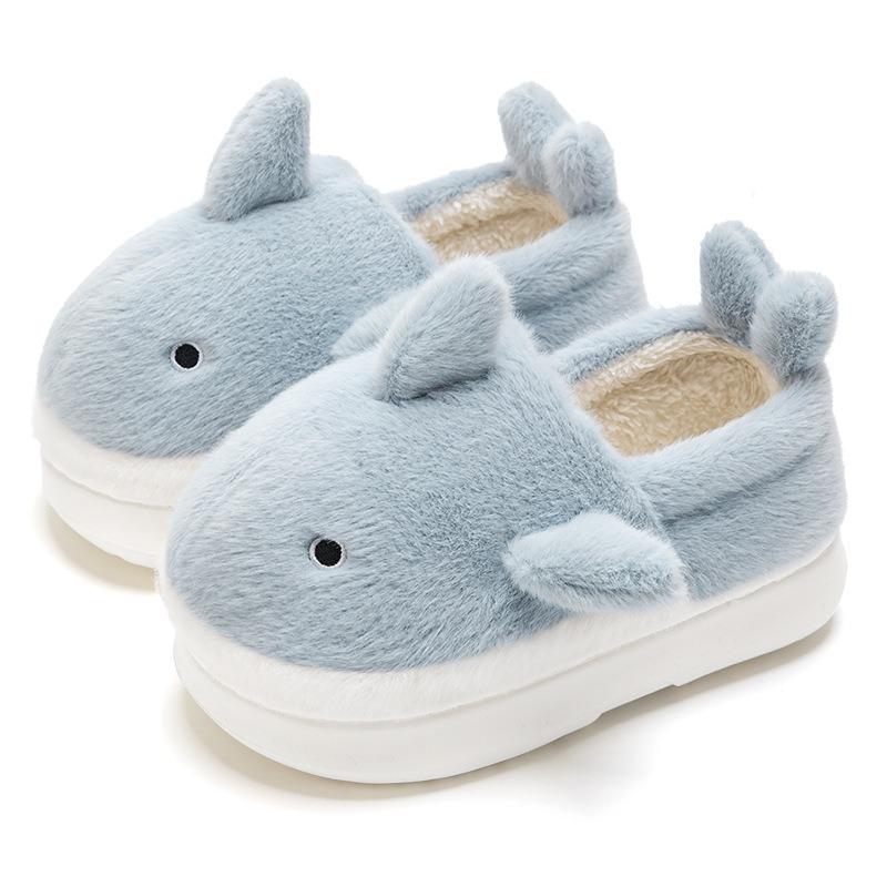 Shark Children's Cotton Slippers Girls' Winter Parent-child Boy Baby Slippers Women's Bag and Indoor Velvet Thermal Cotton Shoes
