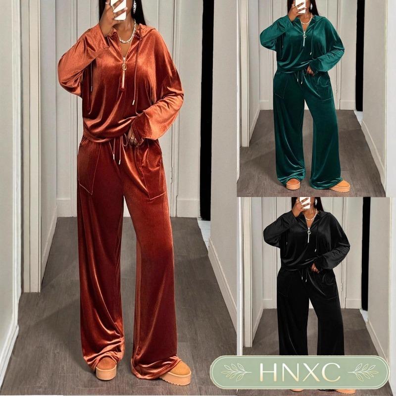 HNXC Women's Long Sleeve Hooded Neck Fashion Casual Pants Suits Classic Exquisite