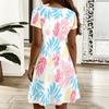 Ladies Plus Size V Neck Short Sleeve Dress Nature Floral Printed Loose A Line Dress For Spring And Summer Wear