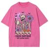 Skull Flower Print Women's T-Shirt Washed Fabric Cotton Loose Short Sleeve Street Fashion Top Cute Style Tee