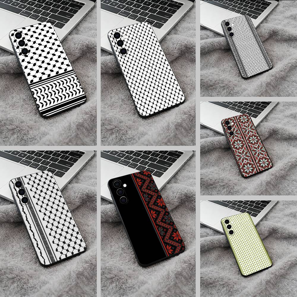 Custodia per Telefono Keffiyeh Palestinese Per Samsung Galaxy A73,A71 A72,A70,A53,A52,A51,Copertura Nera in Morbido Silicone