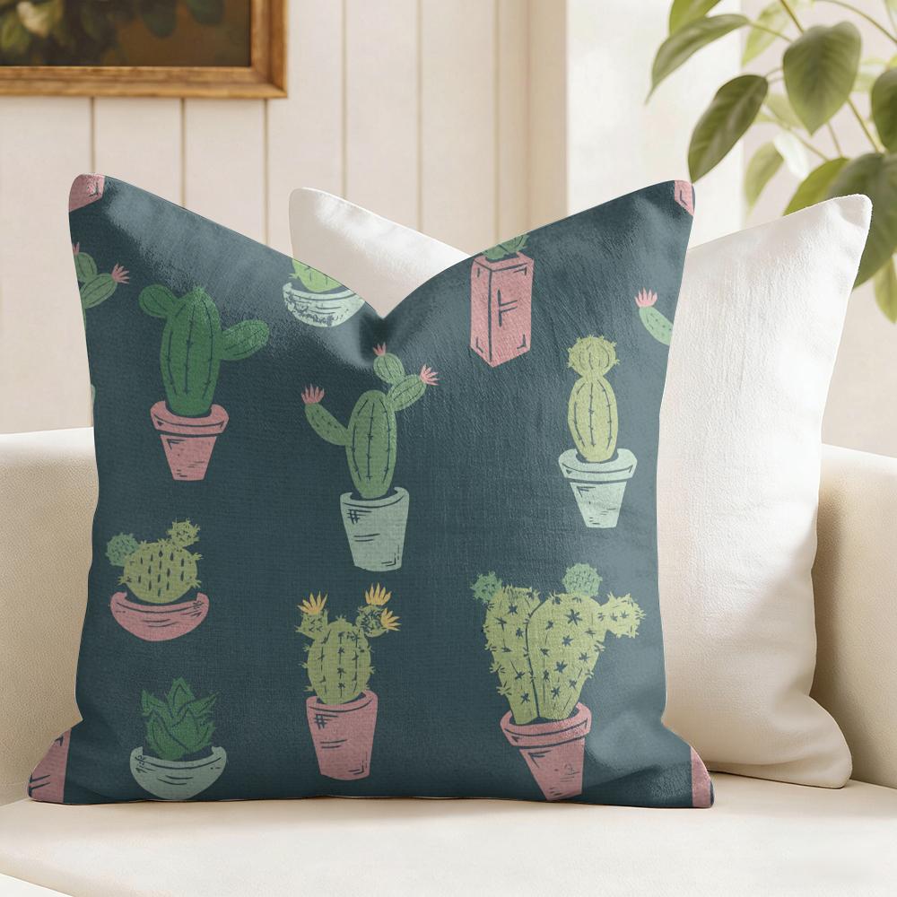 Cactus Pattern Cushion Cover Natural Linen Pillow Cover DoubleSided Print Cushion Cover for Sofa Home Decor