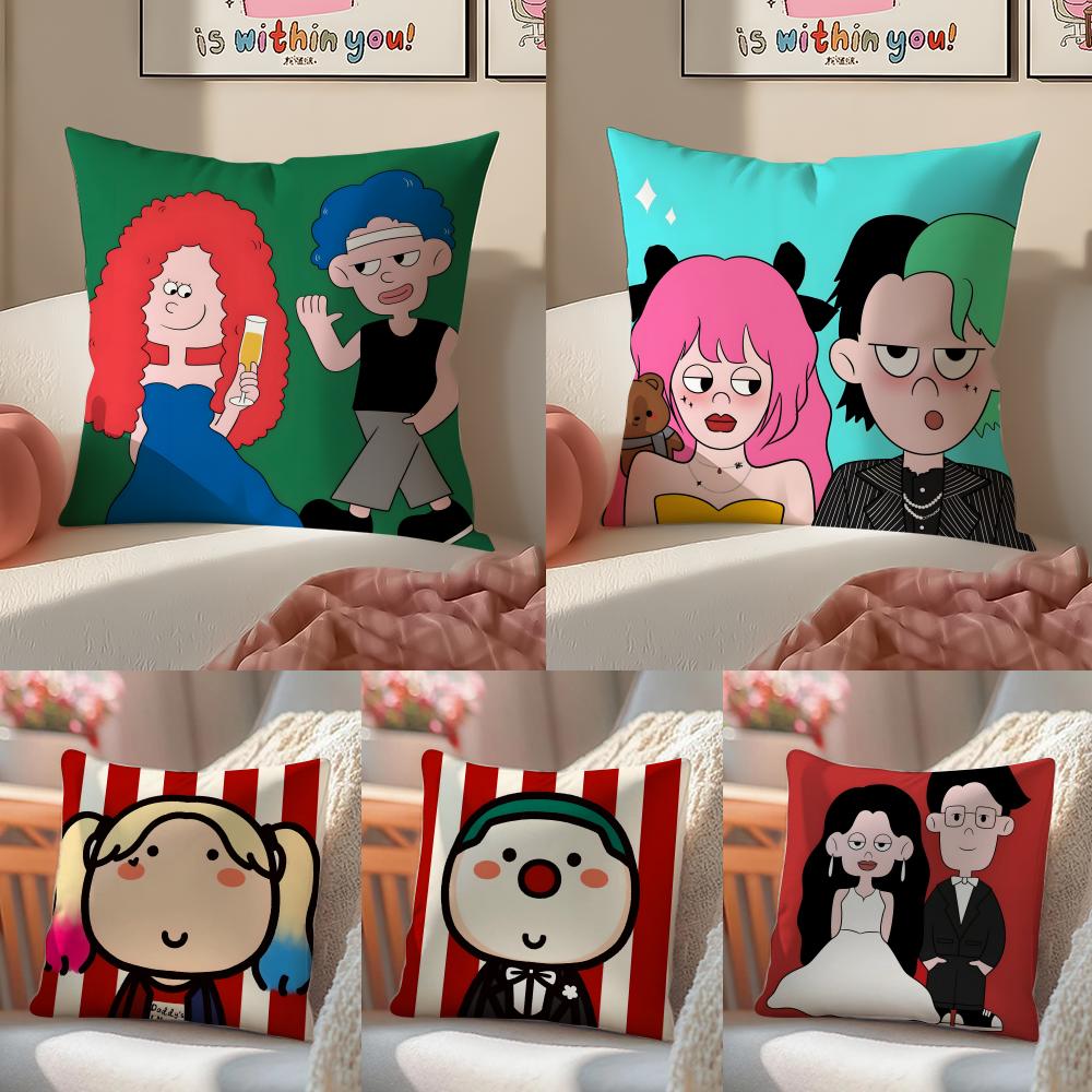 Cute Cartoon Couple Home Decor Pillow Case Sofa Living Room Bedroom Headboard Backrest Cushion Square Cushion