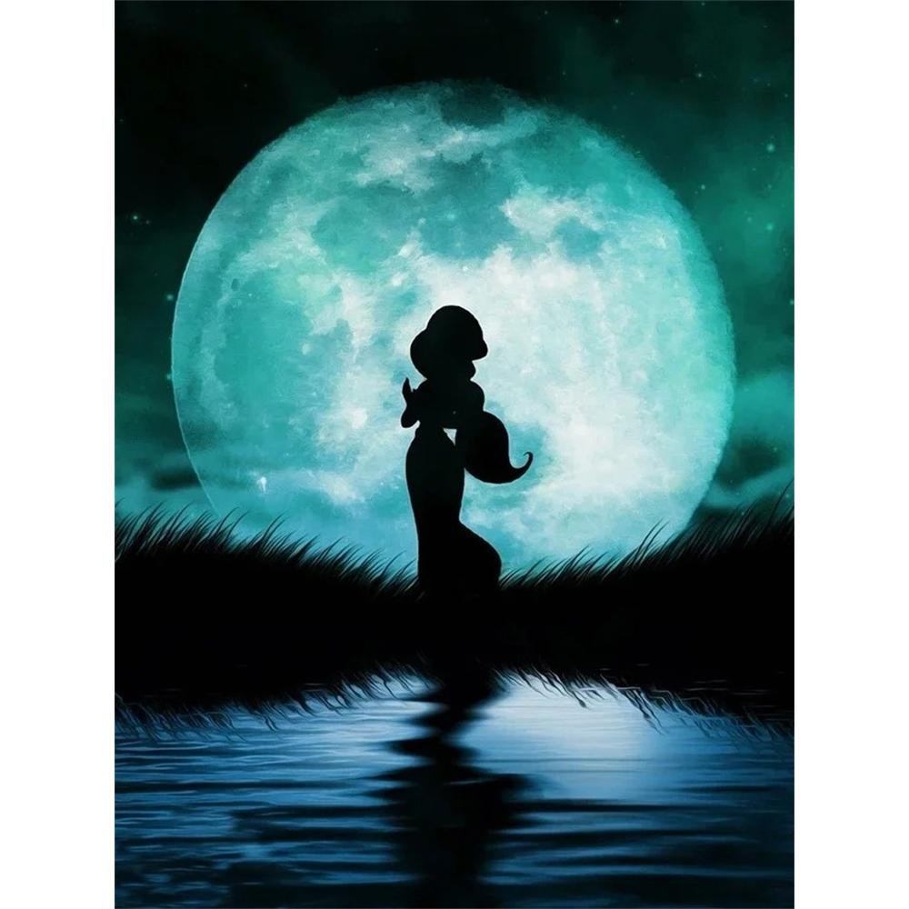 

Disney Diamond Painting Set: Aladdin, Princess Jasmine Moonlit Silhouette Art Painting Embroidery Wall Decoration DIY Set GiftHandmadeCrystal5DDiamond Round 20x30cm