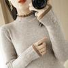 Knitted Sweater Autumn and Winter New Semi High Neck Sweater Women's Pullover Long Sleeved Slim Button Top