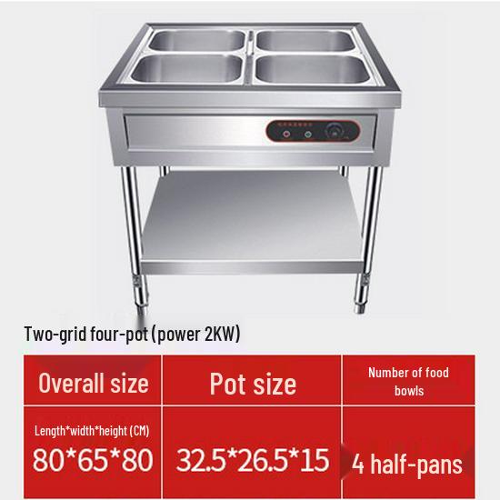 Commercial Electric Food Warmer: Stainless Steel Soup Pot and Serving Counter