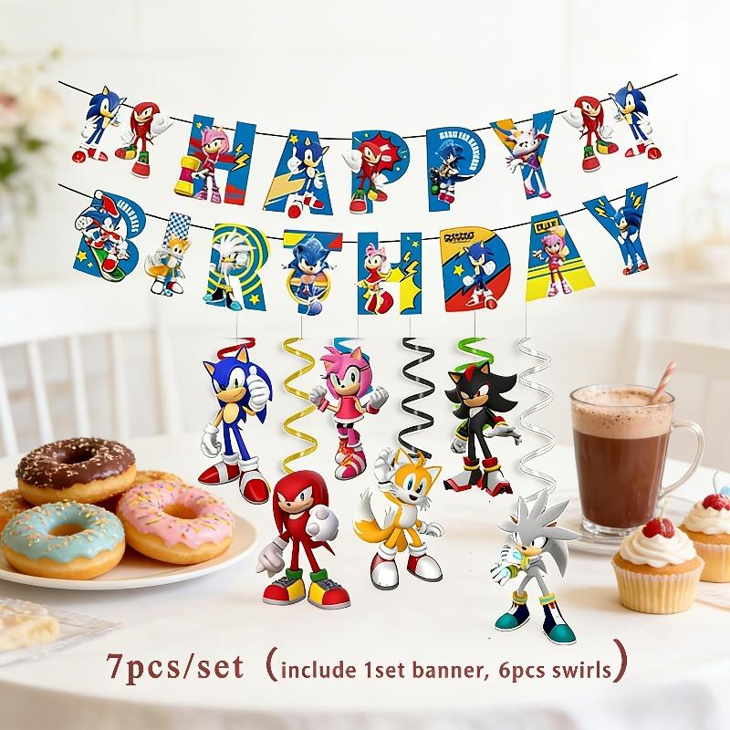 MINISO 7piece Party Decoration Set Including 1piece Letter Banner 6 Piece Spiral Sonic Birthday Party Decorations