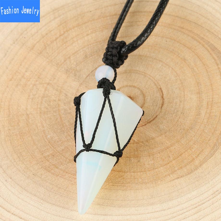 European And American Hand Woven Hexagonal Stone Pendant Accessories Women'S Powder Crystal Amethyst Necklace