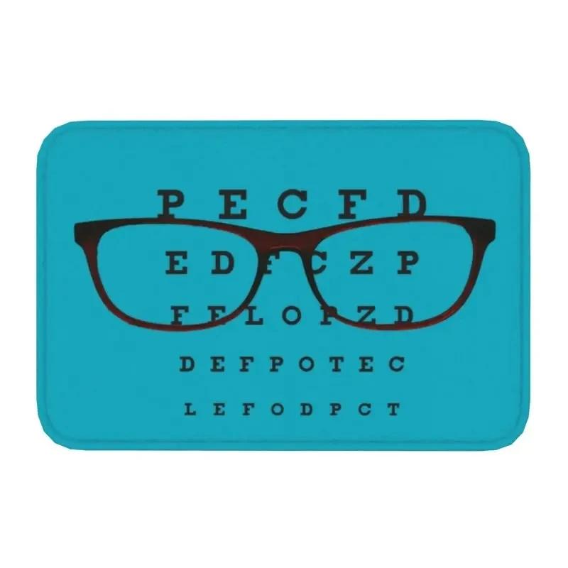 Funny Glasses with Eye Test Chart Doormat Non-Slip Entrance Door Floor Mat Optician Optometrist Living Room Carpet Rug