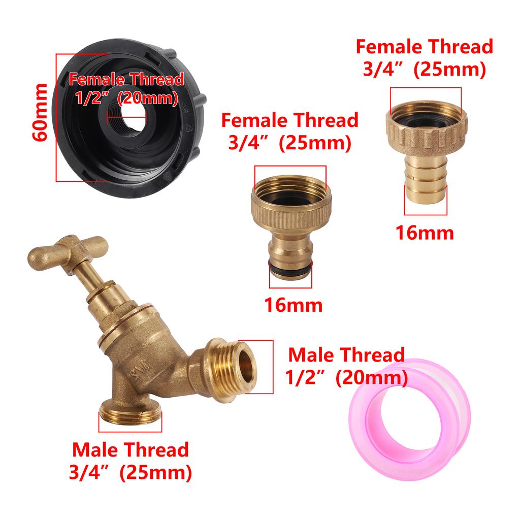 IBC Brass Faucet S60X6 IBC Tank Adapter G1/2" Tank Faucet Valve Tool with Ball Valve for Garden Hose Tank Faucet Valve Faucet