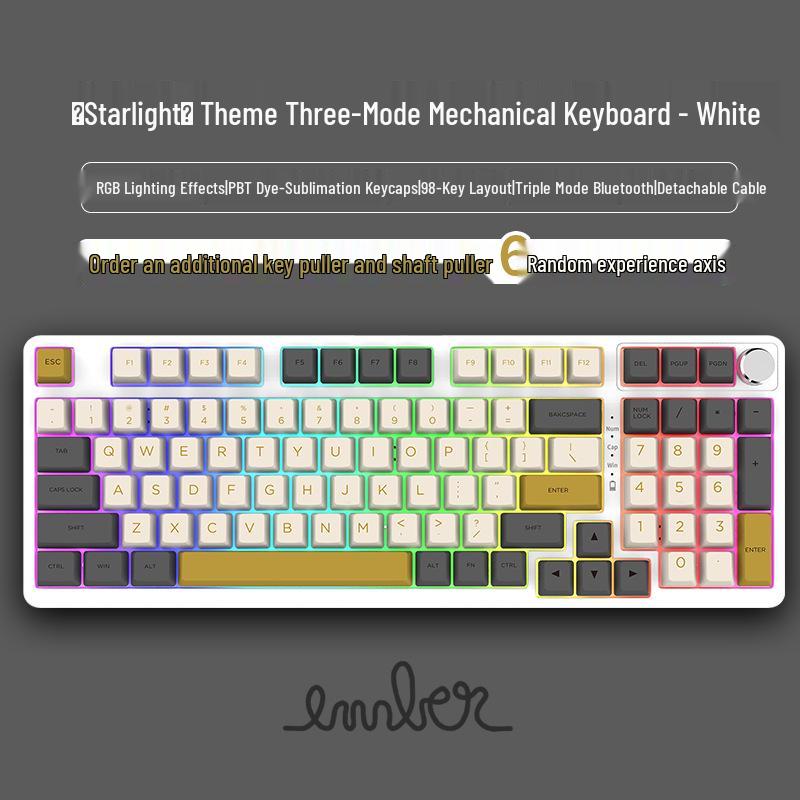 98-Key Wireless Bluetooth Three-Mode Mechanical Keyboard - Gaming, Esports, Office, PBT Transparent DIY Customization