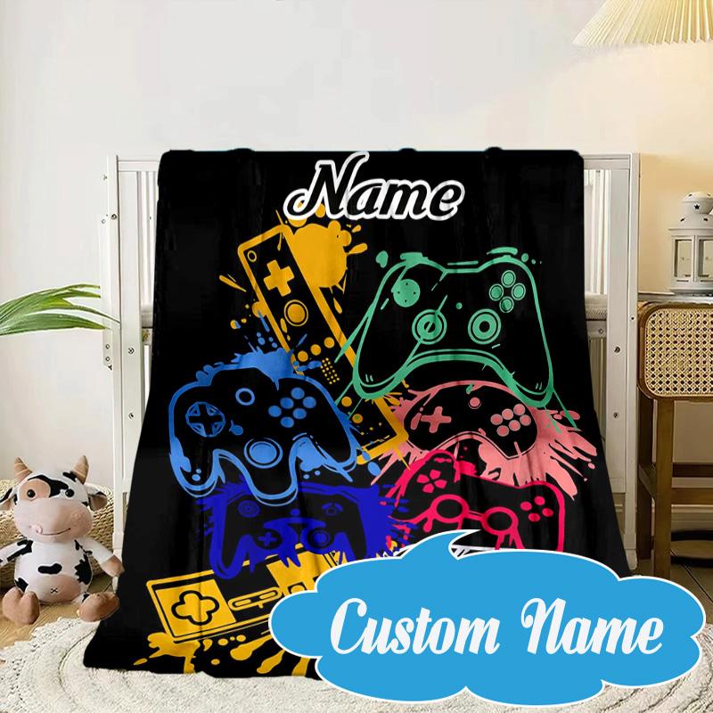 Custom Name Game controller Blanket bed sofa Blanket Flannel Blanket for Camping, Hiking, Picnic Essentials,gift for Fan family