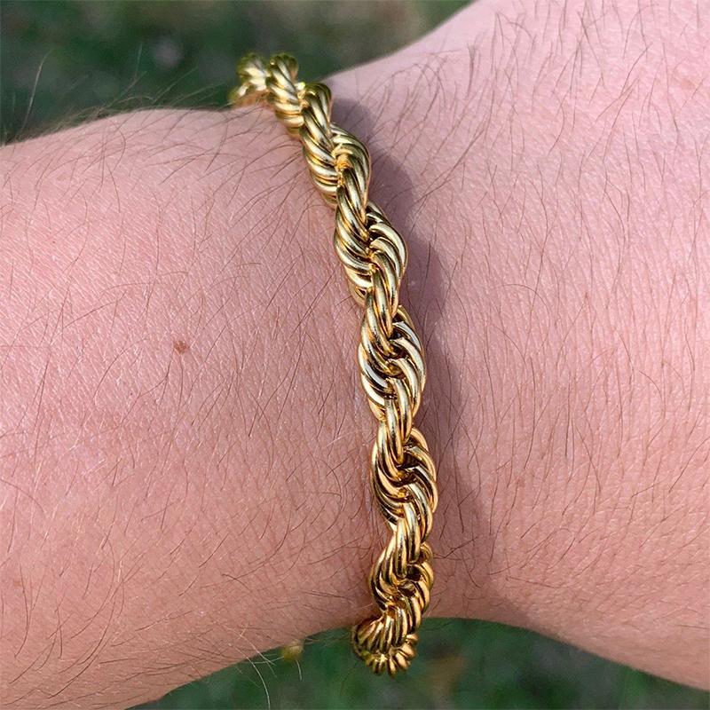 Xiaomi Vnox Basic Men's Cuban Twist Rope Chain Bracelets 1/2/3Pcs in One Set, Gold Color Stainless Steel Figaro Wheat Links
