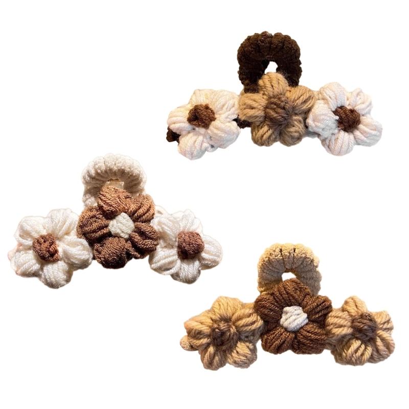 Soft and Durable Brown Knitted Flower Hairpin Stylish Hair Decoration Vintage Crab Hair Clip Simple Hairpin Accessory