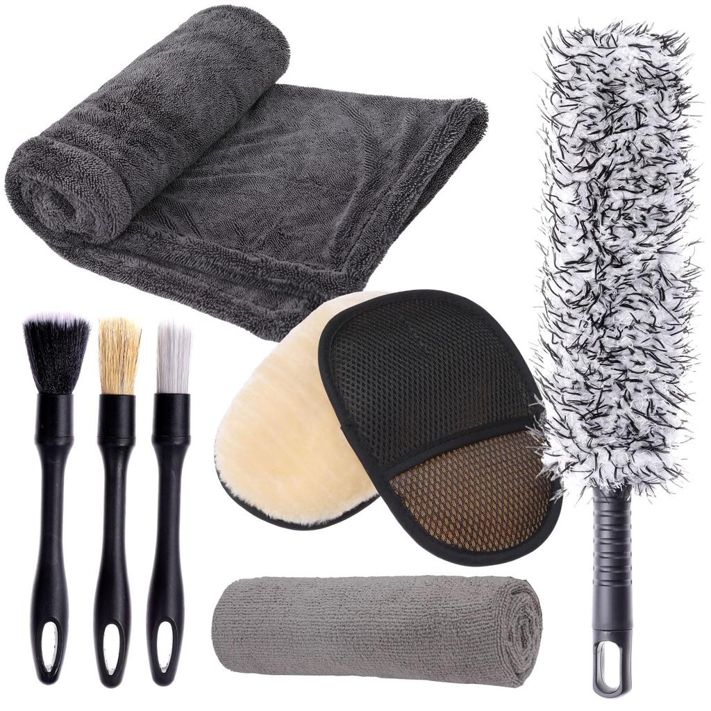 Car Wash Extra Thick Car Wash Towel Basic Car Wash Includes Car Wash Wheel and Car Wash Brush for Cars and Motorcycles 8-Piece Set [Easy-to-Use Kit]