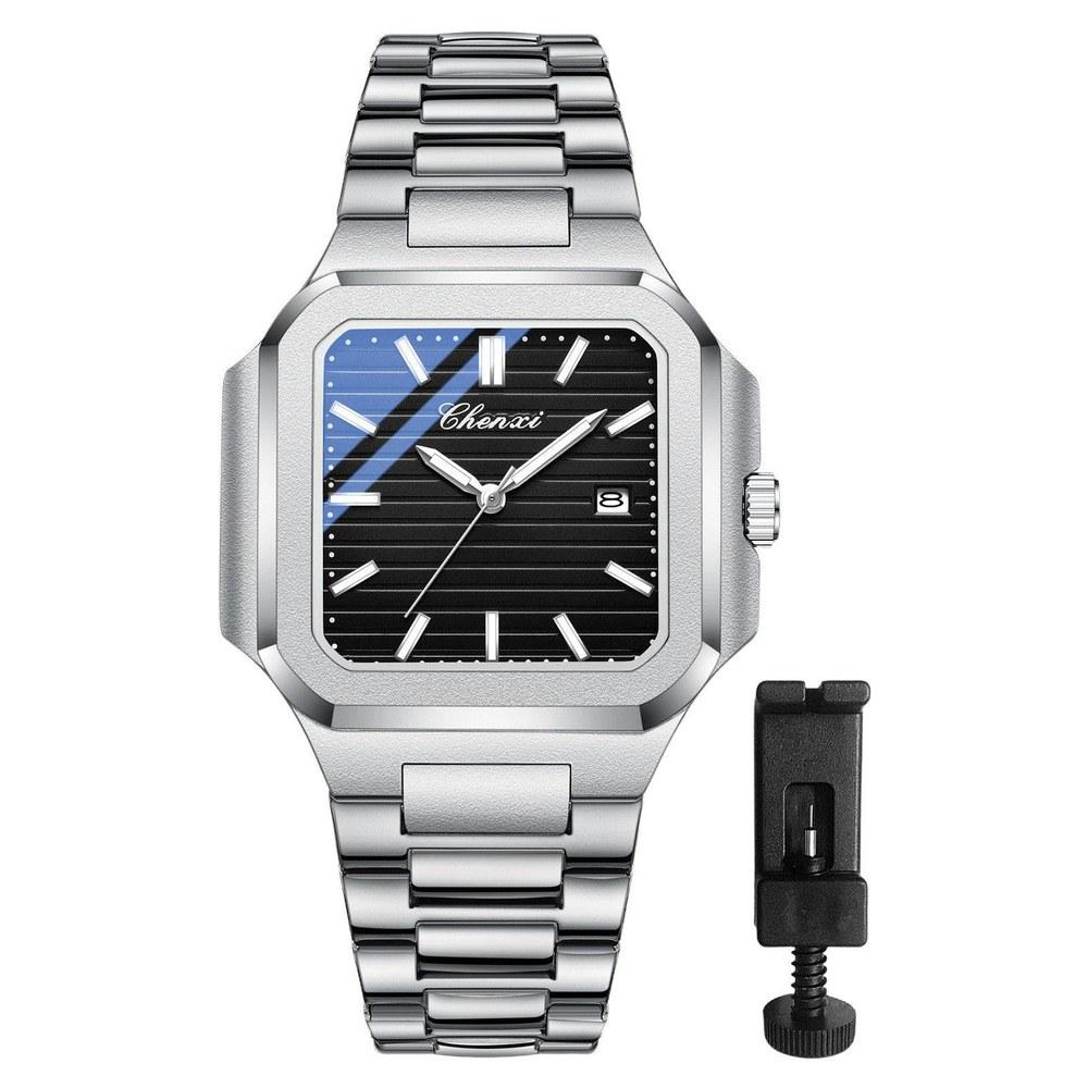 JewelryWe Men's Stainless Steel Calendar Watch Silver 3ATM Water-Resistant Luminous Analog Quartz Fashion Accessory Gift for Boyfriend