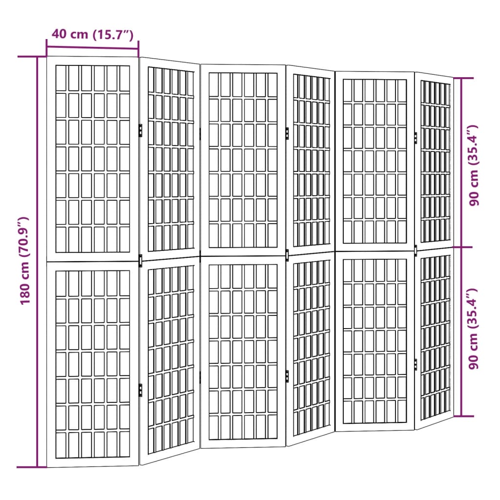 Vidaxl Room Divider, 6-Panel, White, Solid Paulownia Wood