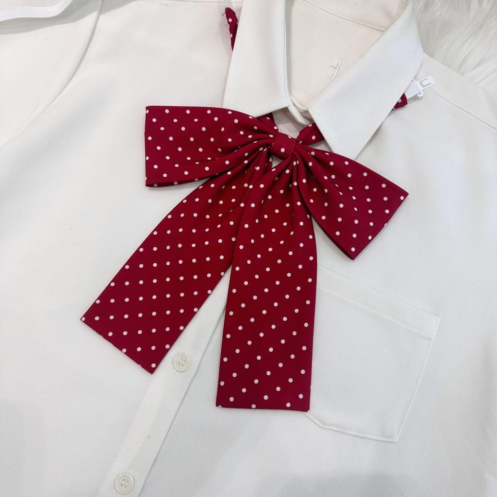 Polka Dot Long Handle Bow Tie Jk Uniform Accessory With Woven Fabric For Daily Wear
