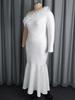 Plus Size White One Shoulder Mermaid Ruffle Evening Gown