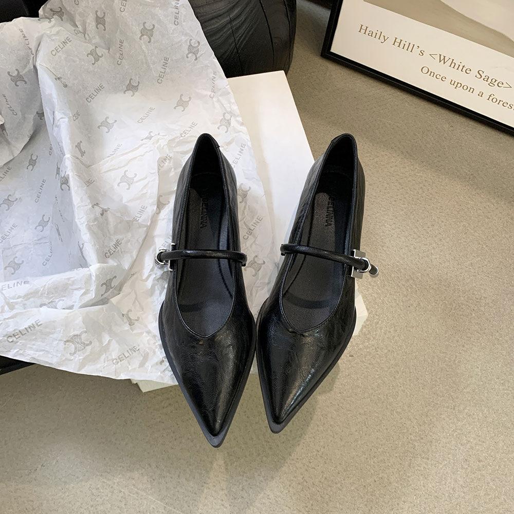 Low Heels Pointed Single Shoes Women's 2025 Spring and Autumn New Mary Jane Women's Shoes Thick Heels