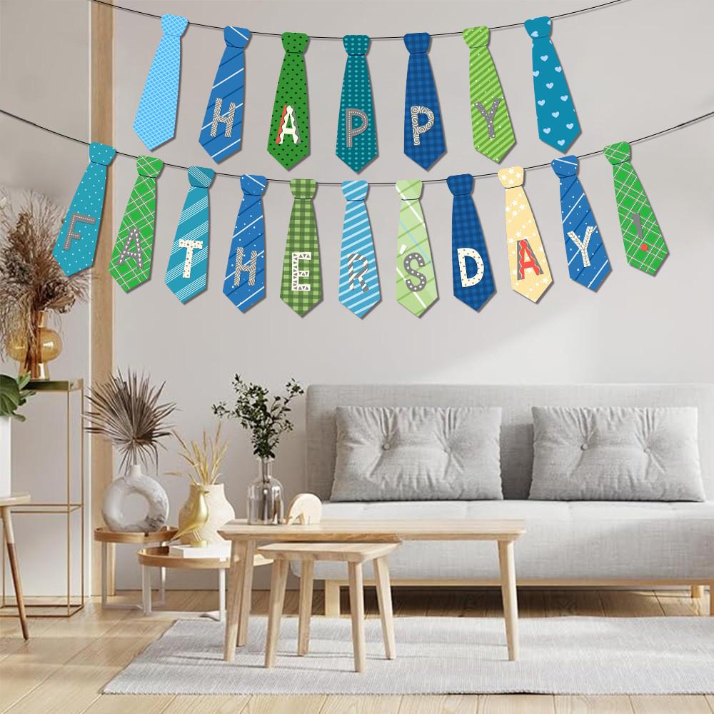 Day Father Themed Tie Patterns Banner Celebration Scene Props Decoration