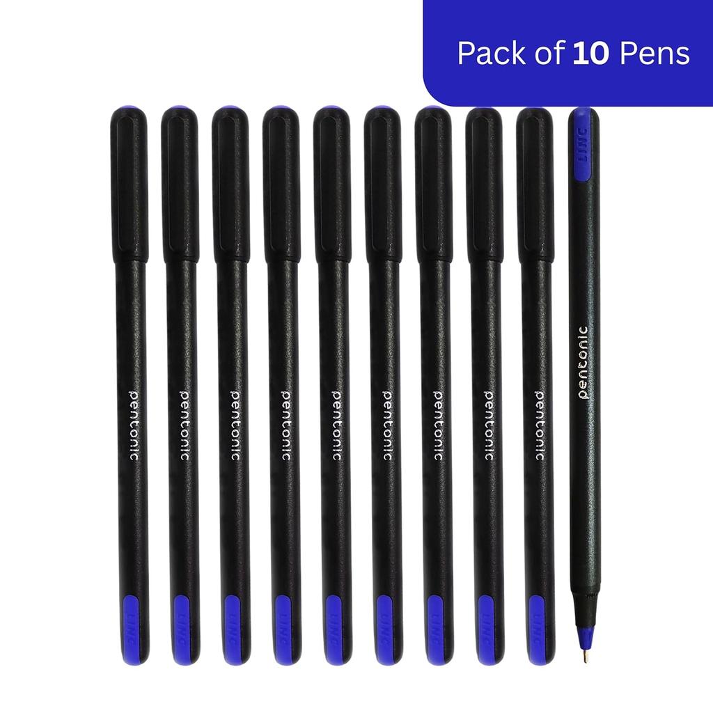 Pentonic 0.7mm Ball Point Pen Pack of 1 X 10pcs | Blue Ink, Black Body | Smooth Writing for Office, Home & School