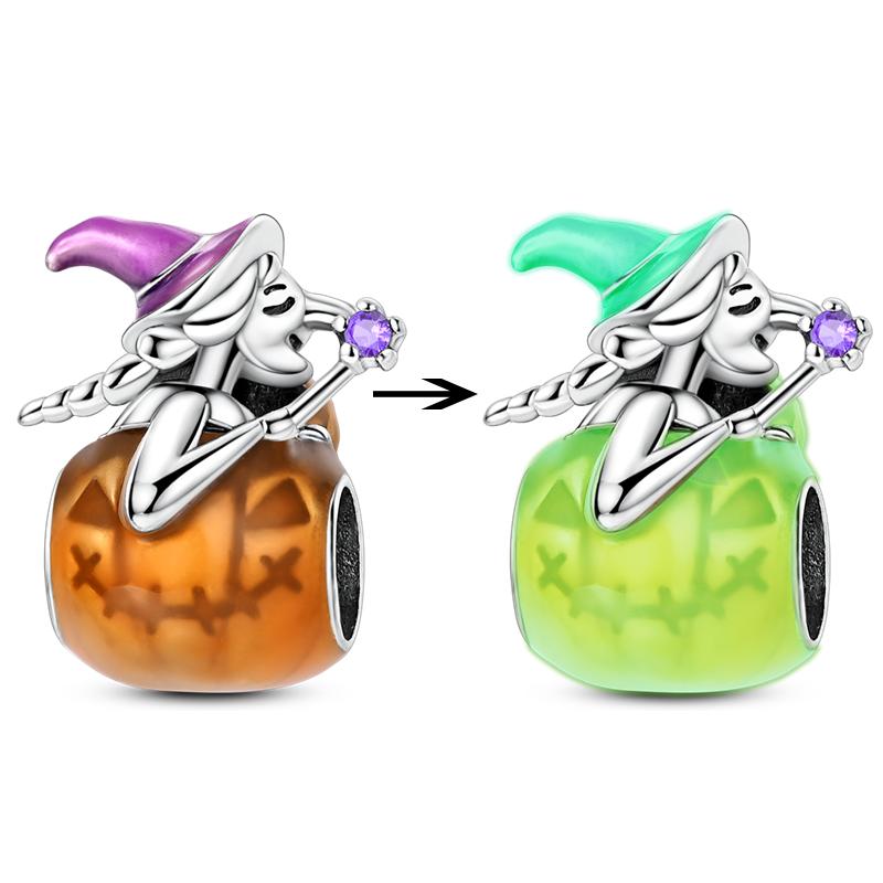 New Halloween Charm Emit Light Bead Copper Pumpkin Witch Skull Charm Fit Bracelet Pendant Women Jewelry Making