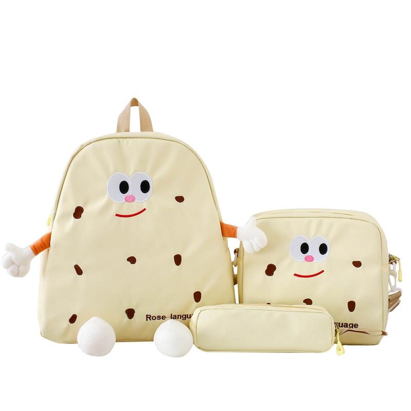 Biscuit Backpack Female Japanese Ins Wind Soft Cute Cartoon Cute Canvas Backpack Girl Student School Bag