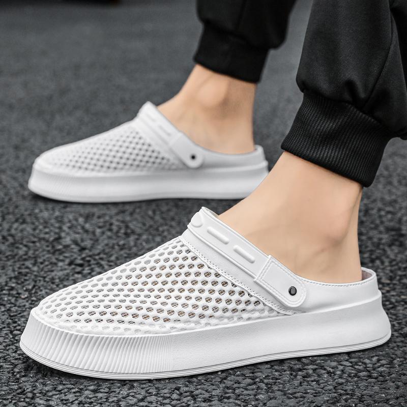 Half Shoes For Men Mules Sandals Mesh Slip On Flats Slippers Summer Backless Loafers Slippers Man Slides Mens Casual Shoes 2026