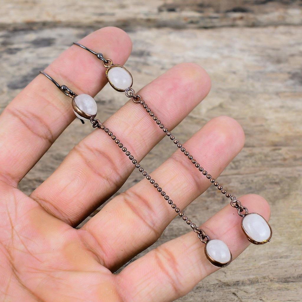 Rainbow Moonstone Earring Electroformed Copper Earrings Gemstone Electroformed Jewelry Handmade Dangle Earring Copper Jewelry Gift For Women