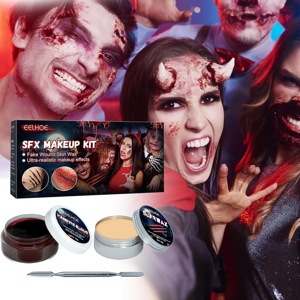 Makeup Kit Scars Wax Halloween Special Effects Stage Wound Wax Plasma Wax With Fake Sponge Wood H5D3