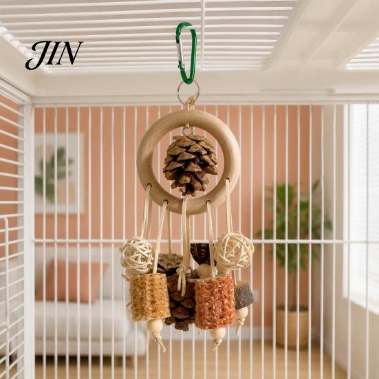 Parrot Beak Care Toy Chew Toy, Pine Cone Corn Cob Bird Rattan Ball Foraging Cage Accessories for Conure Parakeet Cockatiel Budgie Natural