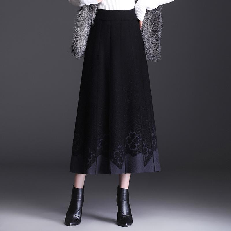 

Осенне-зимняя вязаная юбка для женщин средней длины с высокой талией А-силуэта длинная юбка S