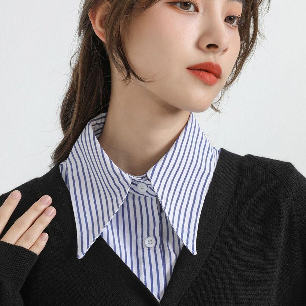 Stripes False Collar Detachable Lapel Half Shirt New Fake Collar  Women Girls