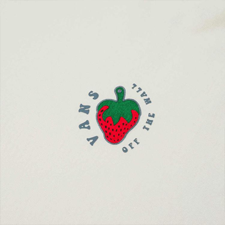 Vans Strawberry Print Crew Neck Pullover Long Sleeve T-Shirt Women Tops Off-white VN0A5F6AFS8