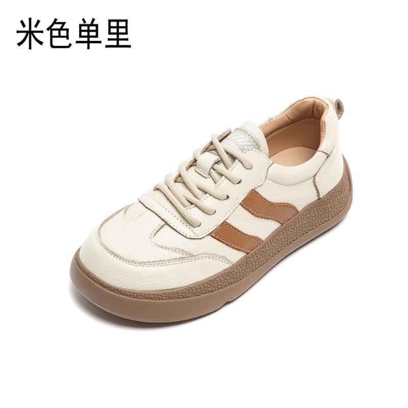 

Новые литературные и ретро женские туфли на толстой подошве из мягкой коровьей кожи первого слоя, нескользящие, универсальные, повседневные 35 бежевый