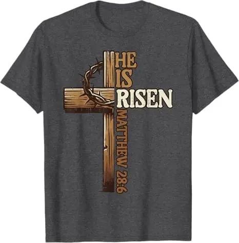 Easter Cross He Is Risen Jesus Christian Unisex Women TShirt Christian Cross Bible John 316 Reflection 0L3Q48 Saying Tee Novelty