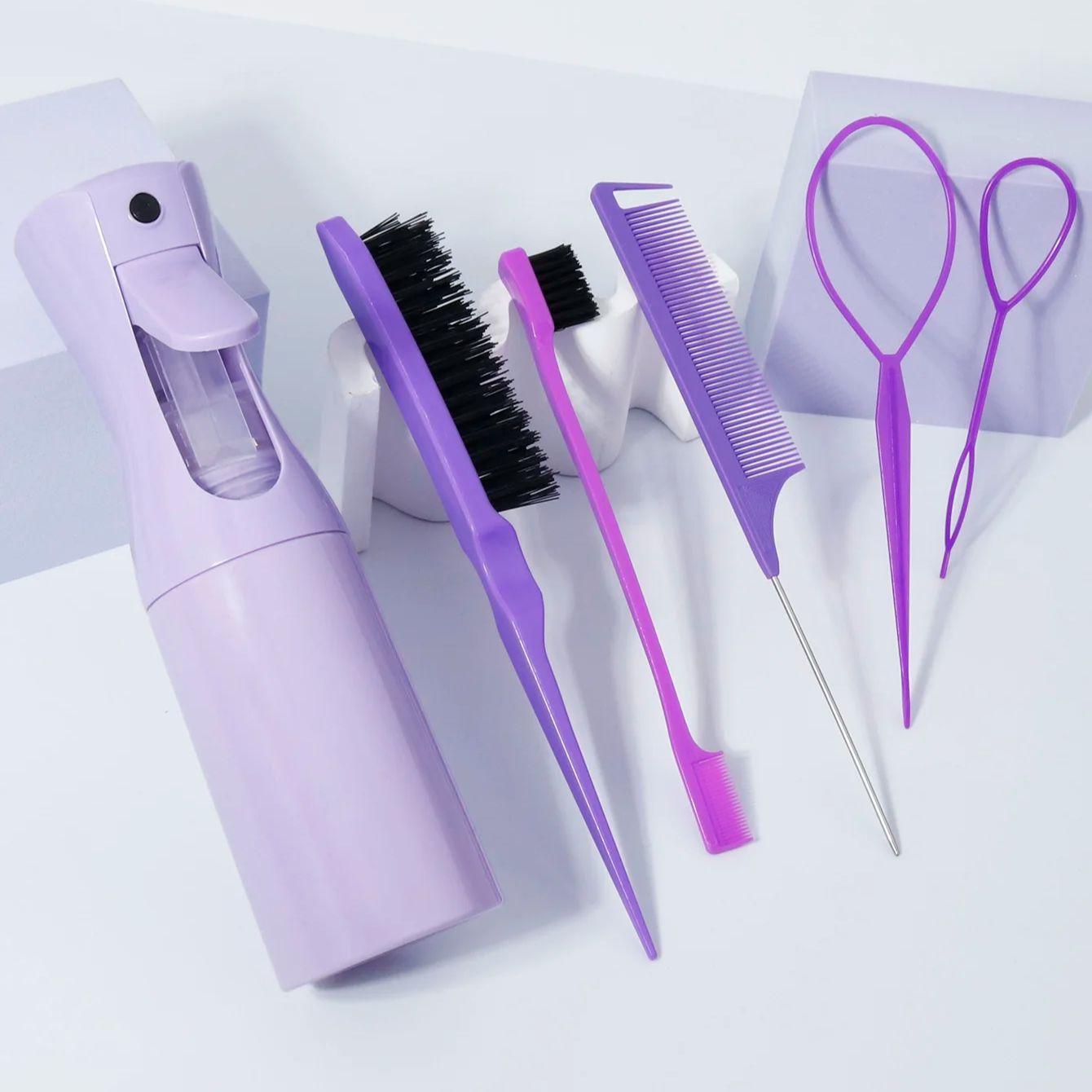

6pcs styling combs,hair brush set with spray bottle, edge brush tip, tail comb and edge knitting tool,Special for real hair wigs