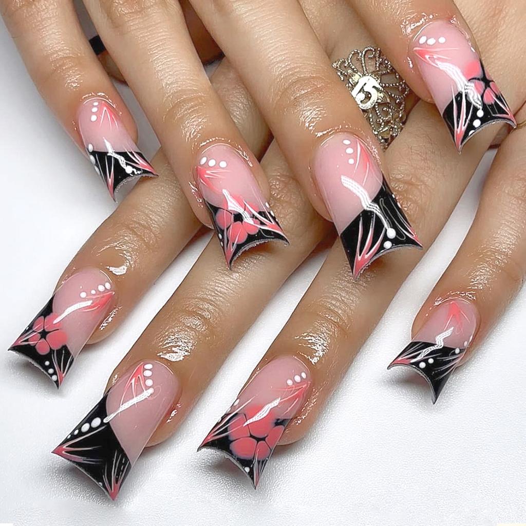 24 Stück Entenschnabel-förmige Falsche Nägel Gold Schmetterling Strass-Design Falsche Nagelspitzen Tragbare Vollabdeckung French Press-on Nägel