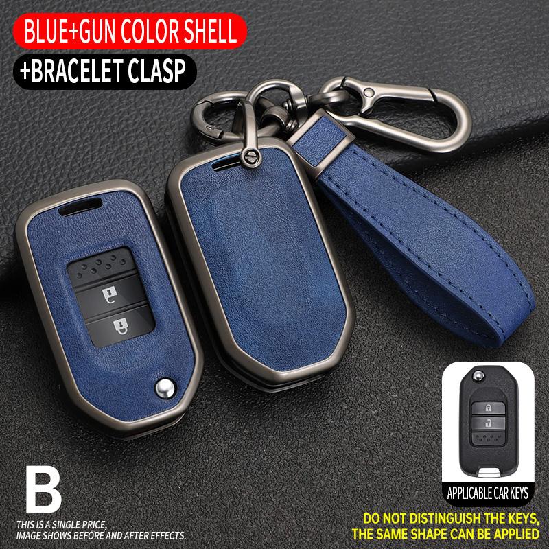 Interior Mouldings Zinc Alloy Leather Car Key Case Cover for Honda Civic 8th gen Folding Protected Key Replace Shell Keychain Au