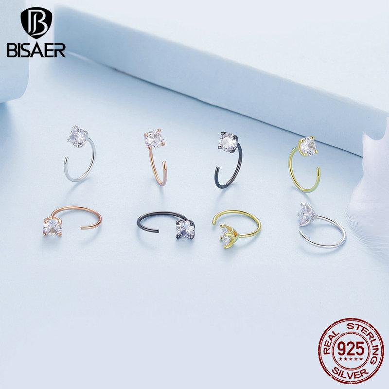 Bisaer CZ-Ohrstecker, 925er Sterlingsilber, vergoldet, runde Zirkonia, hypoallergen, 4 Farben